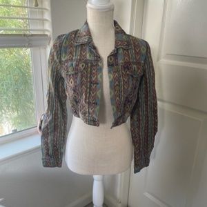 Forever 21 Premium Denim | Tribal Aztec Boho Cropped Denim Jacket Y2K Size S